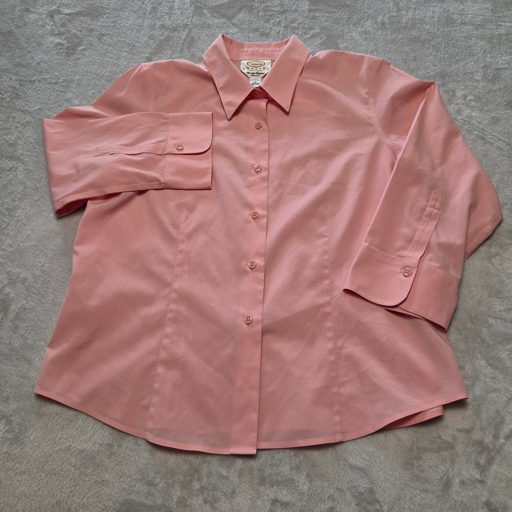 Talbots Petites Pink Wrinkle Resistant Stretch Button Down Shirt 3/4 Sleeve 12P
